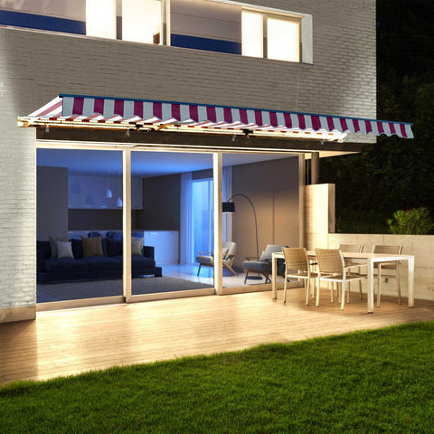 Aleko Awnings 10 x 8 Feet Multi-Striped Red Half Cassette Motorized Retractable LED Luxury Patio Awning by Aleko 781880245940 AWCL10X8MSRD19-AP 10x8 Ft Multi-Striped Red Half Cassette Motorized LED Patio Awning