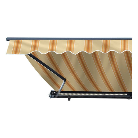 Aleko Awnings 10 x 8 Feet Multi-Striped Yellow Half Cassette Motorized Retractable LED Luxury Patio Awning by Aleko 12x10 Ft Multi-Striped Red Half Cassette Motorized  LED Patio Awning