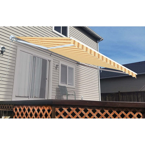 Aleko Awnings 10 x 8 Feet Multi Striped Yellow Retractable White Frame Patio Awning by Aleko 781880247357 AW10X8MSRTY315-AP 10x8Ft Multi Striped Yellow Retractable White Frame Patio Awning Aleko