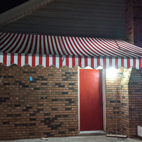 Aleko Awnings 10 x 8 Feet Red and White Stripe Retractable White Frame Patio Awning by Aleko 781880247371 AW10X8RWSTR05-AP 10x8 Ft Red White Stripe Retractable White Frame Patio Awning by Aleko