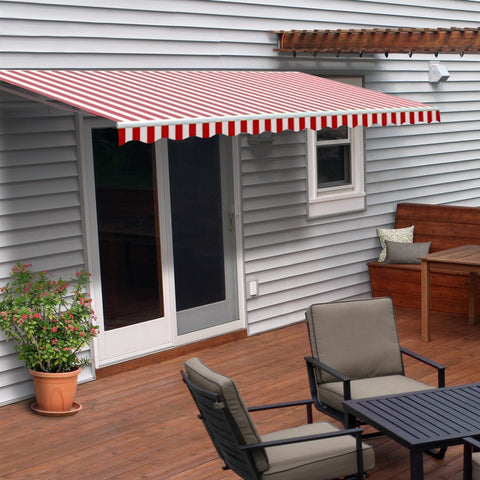 Aleko Awnings 10 x 8 Feet Red and White Stripe Retractable White Frame Patio Awning by Aleko 781880247371 AW10X8RWSTR05-AP 10x8 Ft Red White Stripe Retractable White Frame Patio Awning by Aleko