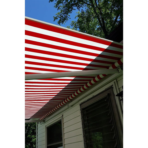 Aleko Awnings 10 x 8 Feet Red and White Stripe Retractable White Frame Patio Awning by Aleko 781880247371 AW10X8RWSTR05-AP 10x8 Ft Red White Stripe Retractable White Frame Patio Awning by Aleko