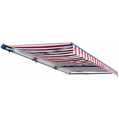 Aleko Awnings 10 x 8 Feet Red and White Stripes Half Cassette Motorized Retractable LED Luxury Patio Awning by Aleko 13x10 Ft Red White Stripes Half Cassette Motorized LED Patio Awning