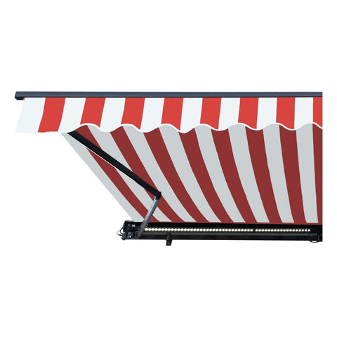 Aleko Awnings 10 x 8 Feet Red and White Stripes Half Cassette Motorized Retractable LED Luxury Patio Awning by Aleko 781880246015 AWCL10X8RDWT05-AP 10x8 Ft Red White Stripes Half Cassette Motorized LED Patio Awning