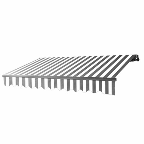 Aleko Awnings 10 x 8 Feet Retractable Black Frame Patio Awning - Gray and White Stripes by Aleko 703980253793 AB10X8GREYWHT-AP 10x8 Ft Retractable Black Frame Patio Awning Gray White Stripes Aleko