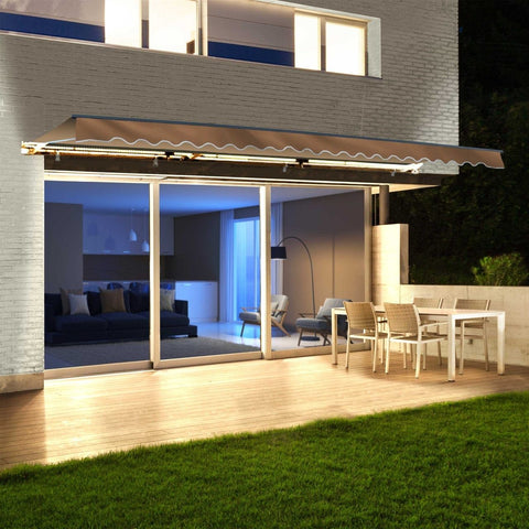 Aleko Awnings 10 x 8 Feet Sand Half Cassette Motorized Retractable LED Luxury Patio Awning by Aleko 781880238362 AWCL10X8SAND31-AP 10x8 Ft Sand Half Cassette Motorized Retractable LED Patio Awning