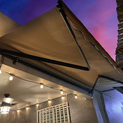 Aleko Awnings 10 x 8 Feet Sand Motorized Retractable Black Frame Patio Awning by Aleko 703980254622 ABM10X8SAND31-AP 10 x 8 Feet Sand Motorized Retractable Black Frame Patio Awning