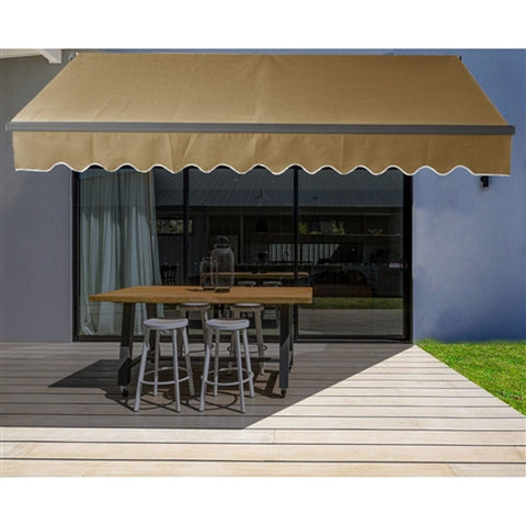 Aleko Awnings 10 x 8 Feet Sand Motorized Retractable Black Frame Patio Awning by Aleko 703980254622 ABM10X8SAND31-AP 10 x 8 Feet Sand Motorized Retractable Black Frame Patio Awning