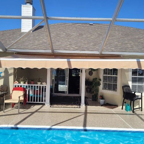 Aleko Awnings 10 x 8 Feet Sand Motorized Retractable White Frame Patio Awning by Aleko 781880237716 AWM10X8SAND31-AP 10 x 8 Feet Sand Motorized Retractable White Frame Patio Awning Aleko