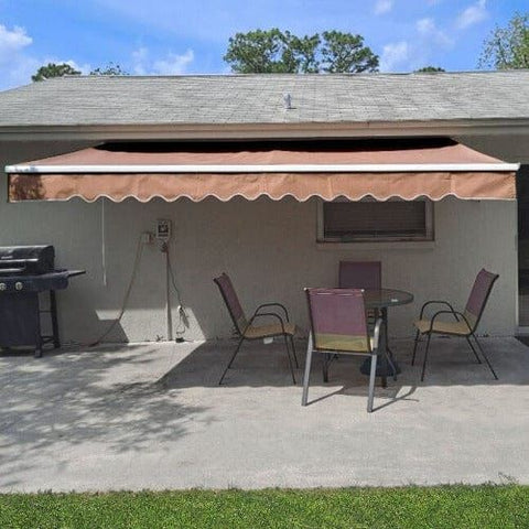 Aleko Awnings 10 x 8 Feet Sand Motorized Retractable White Frame Patio Awning by Aleko 781880237716 AWM10X8SAND31-AP 10 x 8 Feet Sand Motorized Retractable White Frame Patio Awning Aleko