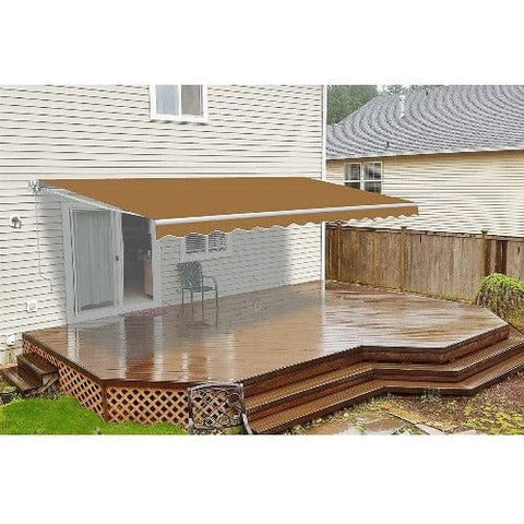 Aleko Awnings 10 x 8 Feet Sand Motorized Retractable White Frame Patio Awning by Aleko 781880237716 AWM10X8SAND31-AP 10 x 8 Feet Sand Motorized Retractable White Frame Patio Awning Aleko