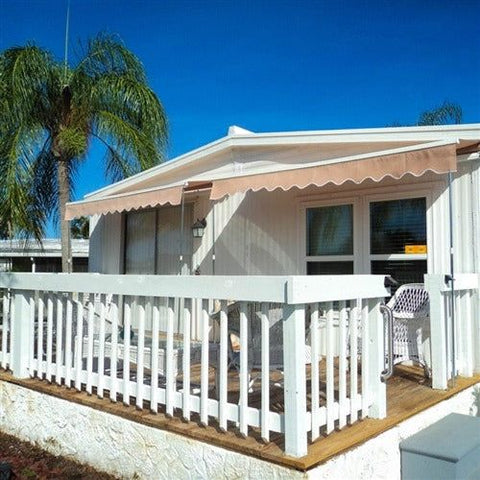 Aleko Awnings 10 x 8 Feet Sand Motorized Retractable White Frame Patio Awning by Aleko 781880237716 AWM10X8SAND31-AP 10 x 8 Feet Sand Motorized Retractable White Frame Patio Awning Aleko