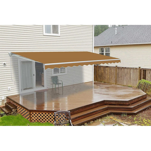 Aleko Awnings 10 x 8 Feet Sand Retractable Retractable White Frame Patio Awning by Aleko 781880246121 AW10X8SAND31-AP 10x8 Ft Sand Retractable Retractable White Frame Patio Awning by Aleko