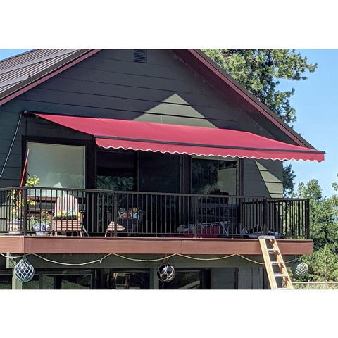 Aleko Awnings 13 x 10 Feet - Burgundy Motorized Retractable Black Frame Patio Awning by Aleko 703980254813 ABM13X10BURG37-AP 13 x 10 Feet - Burgundy Motorized Retractable Black Frame Patio Awning