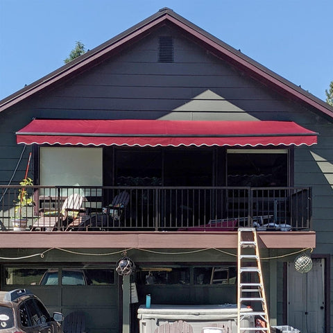 Aleko Awnings 13 x 10 Feet - Burgundy Motorized Retractable Black Frame Patio Awning by Aleko 703980254813 ABM13X10BURG37-AP 13 x 10 Feet - Burgundy Motorized Retractable Black Frame Patio Awning