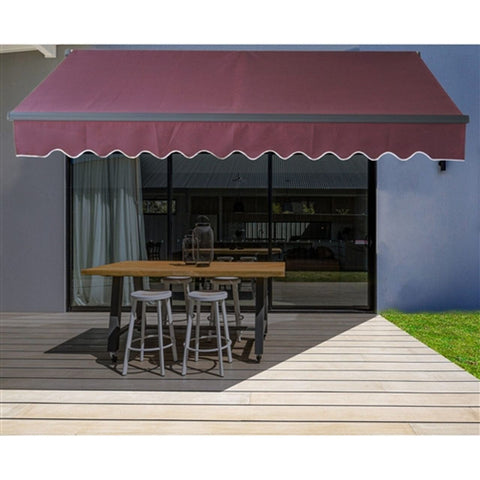 Aleko Awnings 13 x 10 Feet - Burgundy Motorized Retractable Black Frame Patio Awning by Aleko 703980254813 ABM13X10BURG37-AP 13 x 10 Feet - Burgundy Motorized Retractable Black Frame Patio Awning