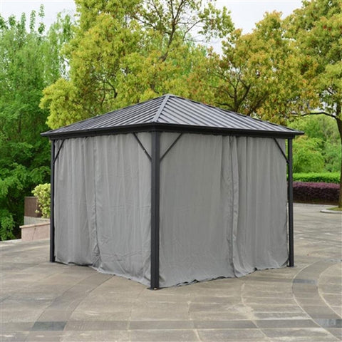 Aleko Canopies & Gazebos 10 x 10 Feet Black Aluminum and Steel Hardtop Gazebo with Mosquito Net and Curtain by Aleko 655222807526 GZMC10X10-AP 10x10 ft Black Aluminum & Steel Hardtop Gazebo w/ Mosquito Net Curtain