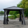 Image of Aleko Canopies & Gazebos 10 x 10 Feet Black Aluminum and Steel Hardtop Gazebo with Mosquito Net and Curtain by Aleko 655222807526 GZMC10X10-AP 10x10 ft Black Aluminum & Steel Hardtop Gazebo w/ Mosquito Net Curtain