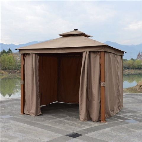 Aleko Canopies & Gazebos 10 x 10 Feet Sand Color Double Roof Aluminum Gazebo with Wooden Finish and Curtain by Aleko 703980250976 GZC10X10W-AP 10x10 Feet Sand Double Roof Aluminum Gazebo w/ Wooden Finish & Curtain