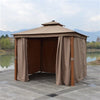 Image of Aleko Canopies & Gazebos 10 x 10 Feet Sand Color Double Roof Aluminum Gazebo with Wooden Finish and Curtain by Aleko 703980250976 GZC10X10W-AP 10x10 Feet Sand Double Roof Aluminum Gazebo w/ Wooden Finish & Curtain