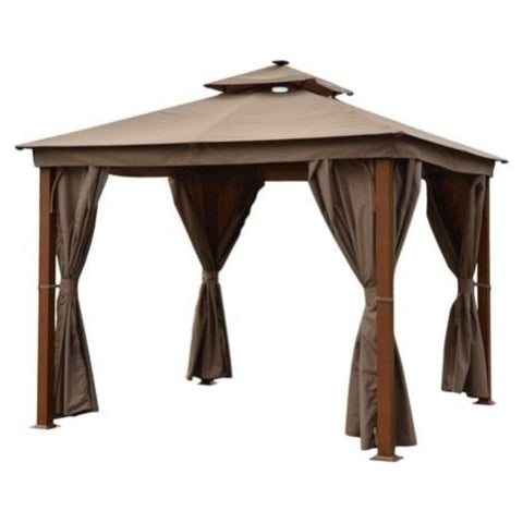 Aleko Canopy Tents & Pergolas 10 x 10 Feet Sand Color Double Roof Aluminum Gazebo with Wooden Finish and Curtain by Aleko 655222807526 GZC10X10W-AP 10 x 10 Feet Sand Color Double Roof Aluminum Gazebo with Wooden Finish and Curtain by Aleko SKU# GZC10X10W-AP