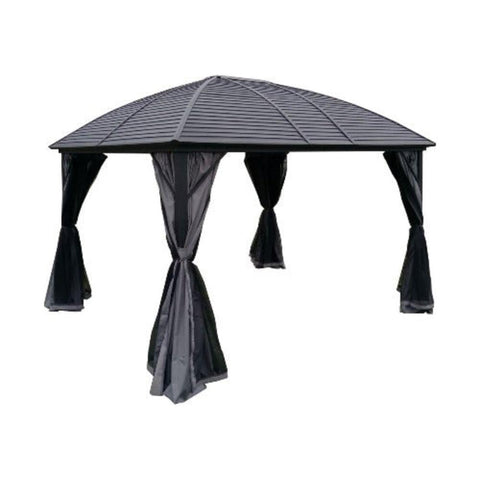 Aleko Canopy Tents & Pergolas 12 x 10 Feet Black Hardtop Round Roof Patio Gazebo with Mosquito Net by Aleko 703980250396 GZM10X12-AP 12 x 10 Feet Black Hardtop Round Roof Patio Gazebo with Mosquito Net by Aleko SKU# GZM10X12-AP