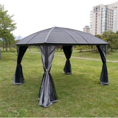 Aleko Canopy Tents & Pergolas 12 x 10 Feet Black Hardtop Round Roof Patio Gazebo with Mosquito Net by Aleko 703980250396 GZM10X12-AP 12 x 10 Feet Black Hardtop Round Roof Patio Gazebo with Mosquito Net by Aleko SKU# GZM10X12-AP