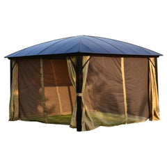 Aleko Canopy Tents & Pergolas 12 x 12 Feet Brown Aluminum Hardtop Gazebo with Removable Mesh Walls by Aleko 655222801814 GZBHR02-AP 12 x 12 Feet Brown Aluminum Hardtop Gazebo with Removable Mesh Walls by Aleko SKU# GZBHR02-AP