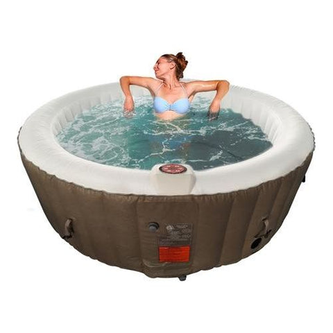 Aleko Hot Tubs 4 Person 210 Gallon Round Inflatable Hot Tub Spa With Brown and White Cover by Aleko 703980257807 HTIR4BRW-AP 4 Person 210 Gallon Round Inflatable Tub Spa Cover Aleko  HTIR4BRW-AP