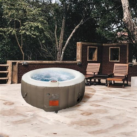 Aleko Hot Tubs 4 Person 210 Gallon Round Inflatable Hot Tub Spa With Brown and White Cover by Aleko 703980257807 HTIR4BRW-AP 4 Person 210 Gallon Round Inflatable Tub Spa Cover Aleko  HTIR4BRW-AP