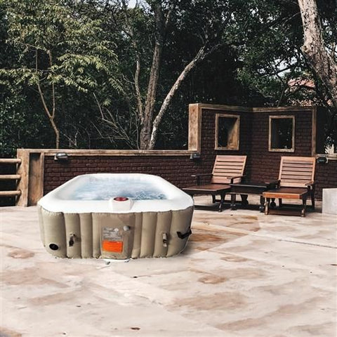 Aleko Hot Tubs 6 Person 250 Gallon Square Inflatable Brown and White Hot Tub Spa With Cover by Aleko 655222807144 HTISQ6BRWH-AP 6 Person 250 Gallon Square Inflatable Brown and White Hot Tub Spa With Cover by Aleko SKU# HTISQ6BRWH-AP