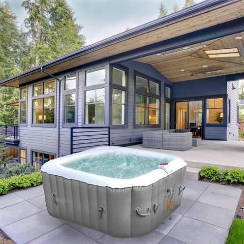 Aleko Hot Tubs 6 Person 265 Gallon Gray Square Inflatable Jetted Hot Tub Spa With Cover by Aleko 0703980257814 HTISQ6GY-AP 6 Person 265 Gallon Gray Square Jetted Hot Tub Spa w Cover HTISQ6GY-AP