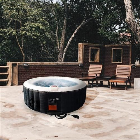 Aleko Hot Tubs 6 Person 265 Gallon Round Inflatable Black and White Hot Tub Spa With Cover by Aleko 703980255339 HTIR6BKW-AP 6 Person 265 Gallon Round Inflatable Black White Hot Tub HTIR6BKW-AP