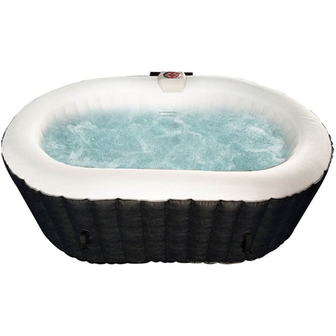 Aleko Pool & Spa 2 Person 145 Gallon Black and White Oval Inflatable Hot Tub Spa With Drink Tray and Cover by Aleko 655222807151 HTIO2BKW-AP 2 Person 145 Gallon Oval Inflatable Hot Tub Spa Drink Tray HTIO2BKW-AP