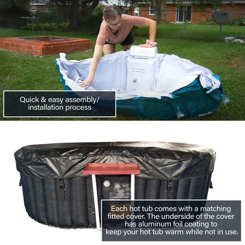 Aleko Pool & Spa 2 Person 145 Gallon Black and White Oval Inflatable Hot Tub Spa With Drink Tray and Cover by Aleko 655222807151 HTIO2BKW-AP 2 Person 145 Gallon Oval Inflatable Hot Tub Spa Drink Tray HTIO2BKW-AP