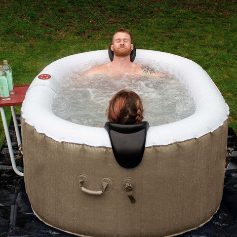 Aleko Pool & Spa 2 Person 145 Gallon Oval Inflatable Hot Tub Spa With Drink Tray and Brown and White Cover by Aleko 655222807168 HTIO2BRWH-AP 2 Person 145 Gallon Oval Inflatable Hot Tub Spa With Drink Tray and Brown and White Cover by Aleko SKU# HTIO2BRWH-AP