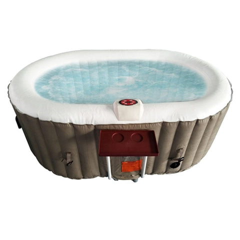 Aleko Pool & Spa 2 Person 145 Gallon Oval Inflatable Hot Tub Spa With Drink Tray and Brown and White Cover by Aleko 655222807168 HTIO2BRWH-AP 2 Person 145 Gallon Oval Inflatable Hot Tub Spa With Drink Tray and Brown and White Cover by Aleko SKU# HTIO2BRWH-AP