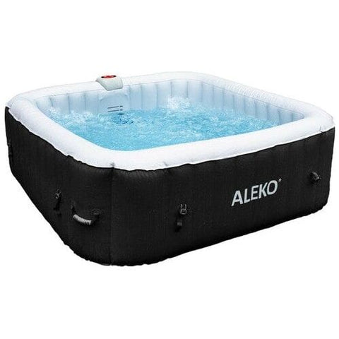 Aleko Pool & Spa 4 Person 160 Gallon Square Inflatable Black and White Hot Tub Spa With Cover by Aleko 821808541317 HTISQ4BKWH-AP 4 Person 160 Gallon Square Inflatable Black&White Hot Tub Spa w/ Cover