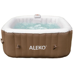 Aleko Pool & Spa 4 Person 160 Gallon Square Inflatable Brown Hot Tub Spa With Cover by Aleko 655222803962 HTISQ4BR-AP 4 Person 160 Gallon Square Inflatable Brown Hot Tub Spa With Cover