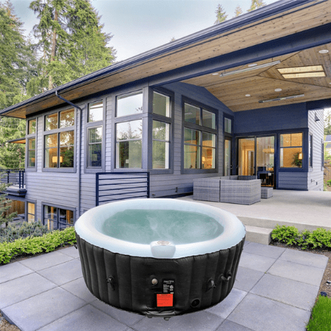 Aleko Pool & Spa 4 Person 210 Gallon Black Round Inflatable Jetted Hot Tub Spa With Cover by Aleko 781880282679 HTIR4WHBK-AP 4 Person 210 Gallon Black Round Jetted Hot Tub w/ Cover HTIR4WHBK-AP