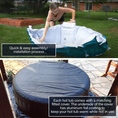 Aleko Pool & Spa 4 Person 210 Gallon Black Round Inflatable Jetted Hot Tub Spa With Cover by Aleko 781880282679 HTIR4WHBK-AP 4 Person 210 Gallon Black Round Jetted Hot Tub w/ Cover HTIR4WHBK-AP