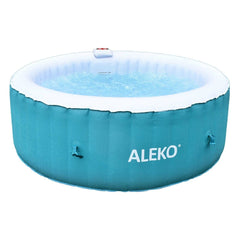 Aleko Pool & Spa 4 Person 210 Gallon Round Inflatable Light Blue Hot Tub Spa With White Cover by Aleko HTIR4GRW-AP 4 Person 210 Gallon Round Inflatable Light Blue Hot Tub Spa with Cover