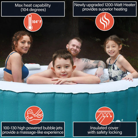 Aleko Pool & Spa 4 Person 210 Gallon Round Inflatable Light Blue Hot Tub Spa With White Cover by Aleko HTIR4GRW-AP 4 Person 210 Gallon Round Inflatable Light Blue Hot Tub Spa with Cover