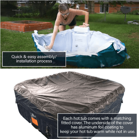 Aleko Pool & Spa 6 Person 250 Gallon Square Inflatable Black and White Hot Tub Spa With Cover by Aleko 655222807137 HTISQ6BKWH-AP 6 Person 250 Gal Square Inflatable Black White Hot Tub Spa HTISQ6BKWH