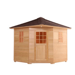 5 Person Canadian Hemlock Wet Dry Outdoor Sauna with Asphalt Roof 6 kW ETL Certified Heater by Aleko SKU# SKD5HEM-AP