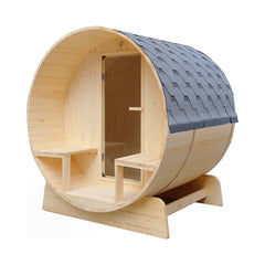 Aleko Saunas 3-5 Person 4.5 kW ETL Certified Outdoor or Indoor White Finland Pine Bitumen Shingle Roofing  Wet Dry Barrel Sauna by Aleko 649870025081 SB5PINECP-AP 3-5 Person 4.5kW ETL Finland Pine Bitumen Shingle Roofing Barrel Sauna