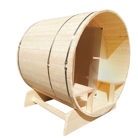 Aleko Saunas 3-5 Person 4.5 kW ETL Certified Outdoor or Indoor White Finland Pine Bitumen Shingle Roofing  Wet Dry Barrel Sauna by Aleko 649870025081 SB5PINECP-AP 3-5 Person 4.5kW ETL Finland Pine Bitumen Shingle Roofing Barrel Sauna