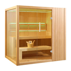 Aleko Saunas 4 Person Canadian Hemlock Indoor Wet Dry Sauna with LED Lights 4.5 kW ETL Certified Heater by Aleko 703980258491 STHE4INNY-AP 4 Person Canadian Hemlock Indoor Wet Dry Sauna with LED Lights 