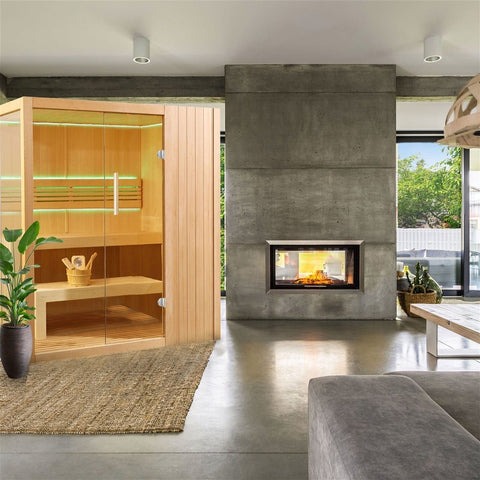 Aleko Saunas 4 Person Canadian Hemlock Indoor Wet Dry Sauna with LED Lights 4.5 kW ETL Certified Heater by Aleko 703980258491 STHE4INNY-AP 4 Person Canadian Hemlock Indoor Wet Dry Sauna with LED Lights 