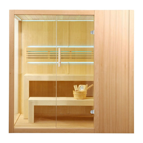 Aleko Saunas 4 Person Canadian Hemlock Indoor Wet Dry Sauna with LED Lights 4.5 kW ETL Certified Heater by Aleko 703980258491 STHE4INNY-AP 4 Person Canadian Hemlock Indoor Wet Dry Sauna with LED Lights 